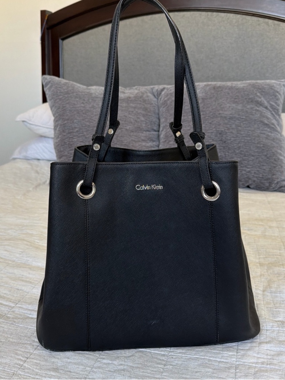 Calvin Klein Black Leather Double-Handle Tote